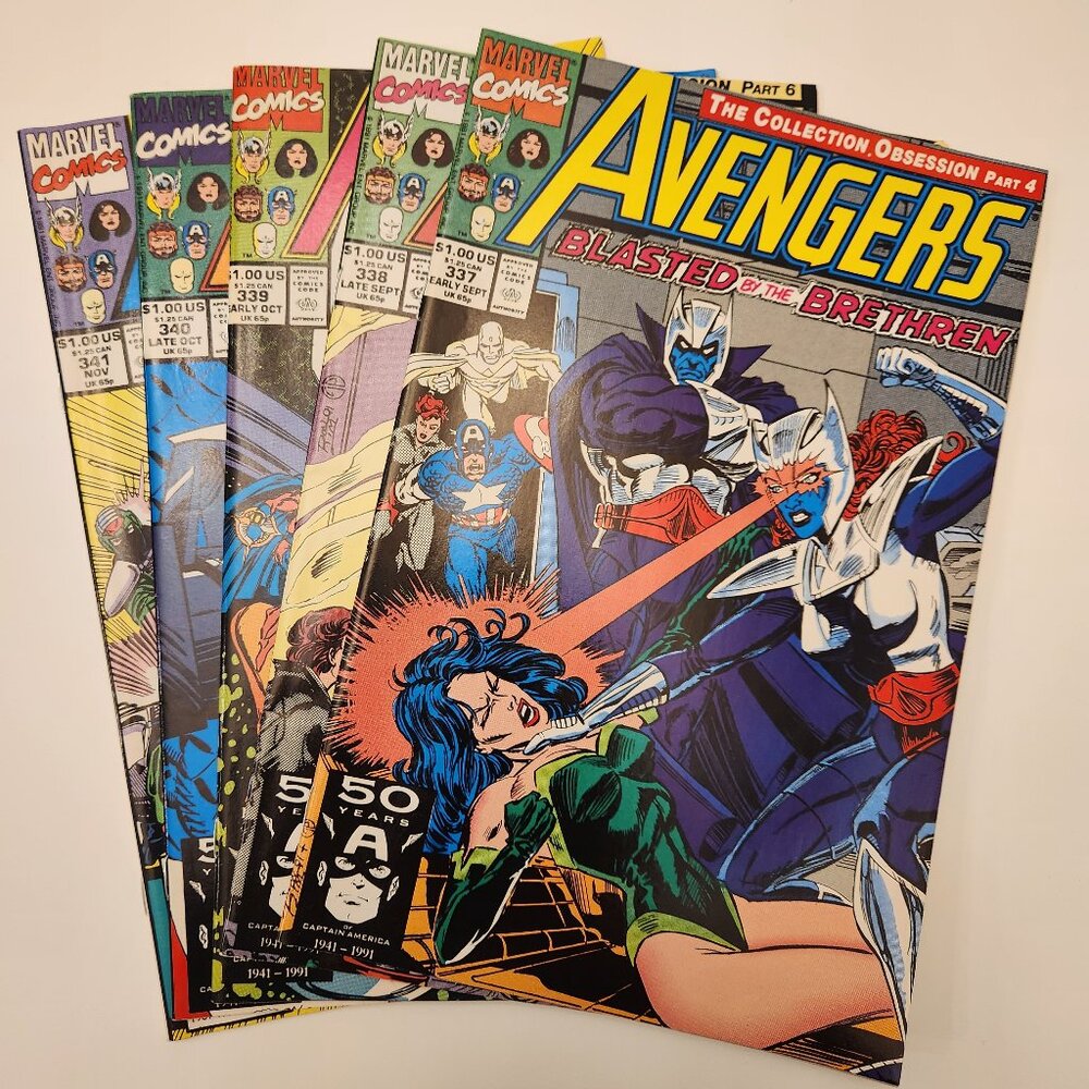 Lot of 5 Avengers Comic Books 337 338 339 340 341 Marvel 1991 Comics 90s Run Vtg